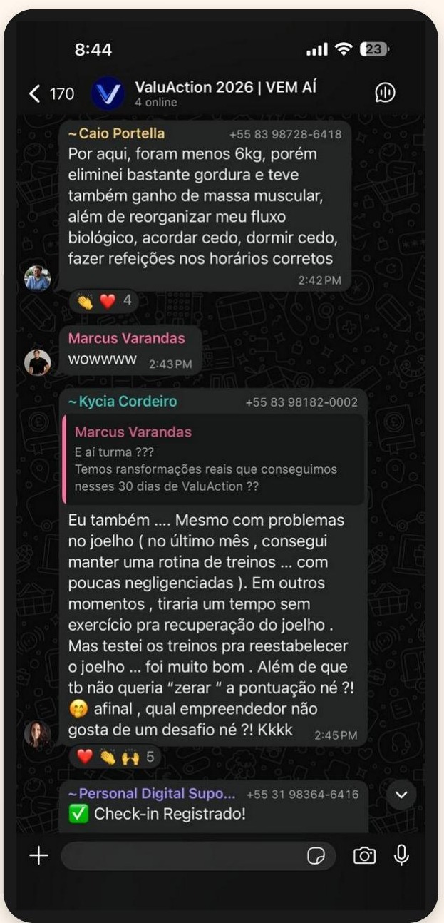 Print real de conversa no grupo de acompanhamento do programa