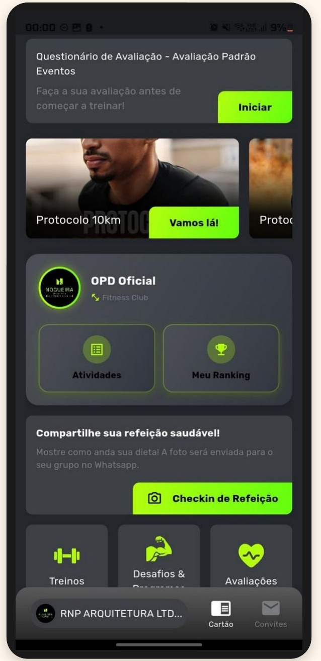 Tela inicial do app WellPlay personalizada com a marca da empresa